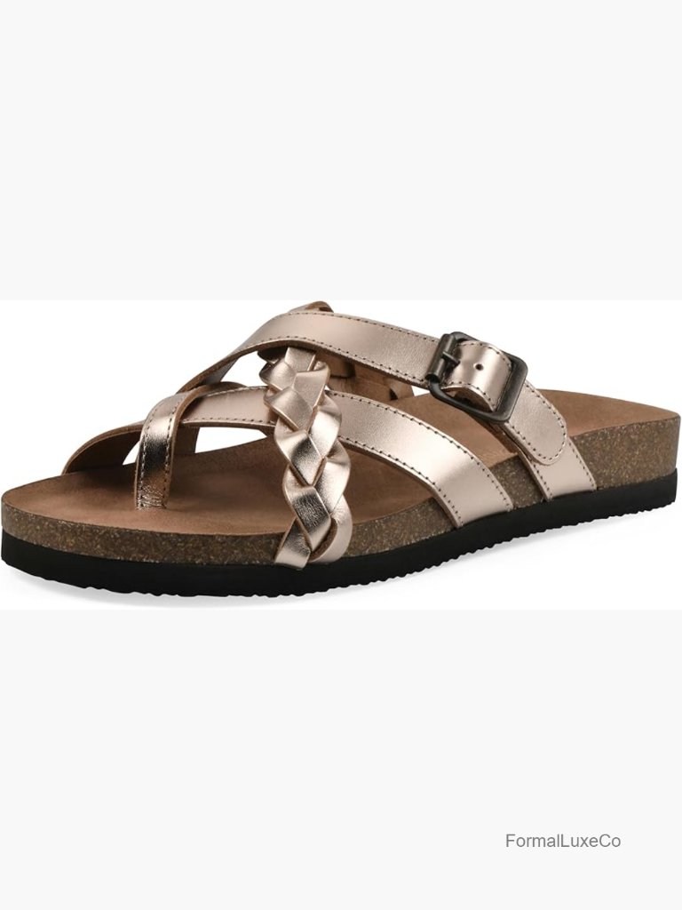 Braided Flat Sandals With Adjustable Buckle And Contoured Footbed